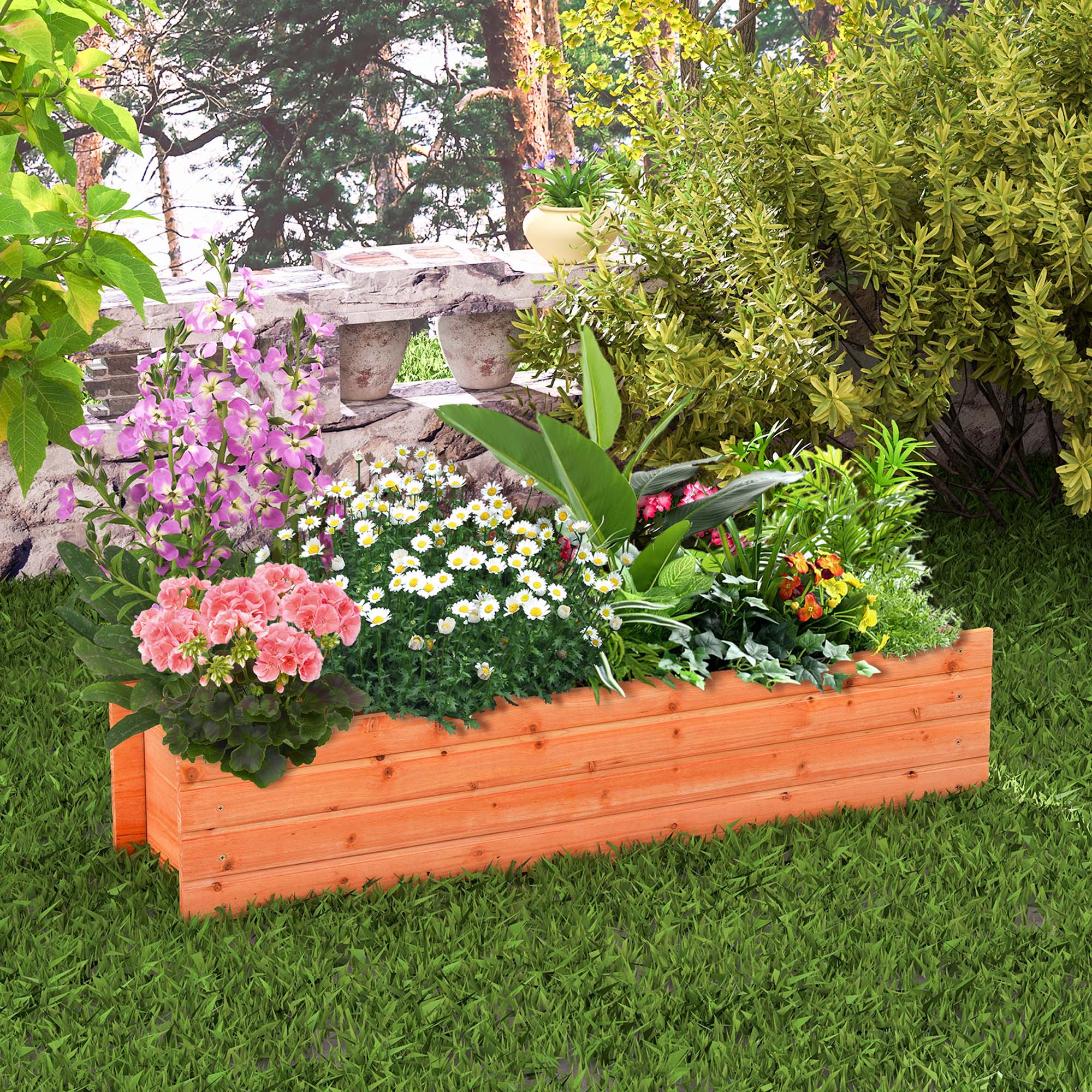 Costway Raised Garden Bed Wood Rectangular Planter Box with 2 Drainage Holes Outdoor - image 4 of 10