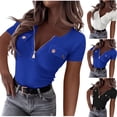 thumbnail image 2 of ShiShine Women's Summer Short Sleeve T-Shirt Half Zip Ribbed Knit Fitted Button Decor Tee Top T Shirt, 2 of 6