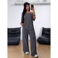 thumbnail image 5 of Women's 2 Piece Lounge Sets Off Shoulder Oversized Short Sleeve Tops Casual Wide Leg Pant Set Dark Gray L, 5 of 8