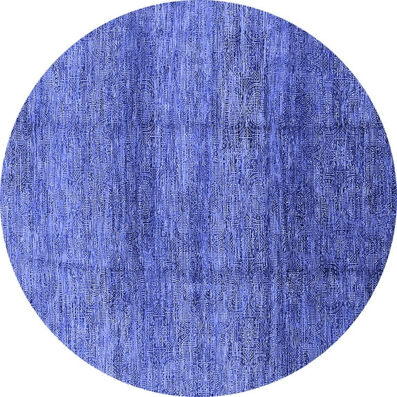 Ahgly Company Machine Washable Indoor Round Oriental Blue Industrial Area Rugs, 5' Round