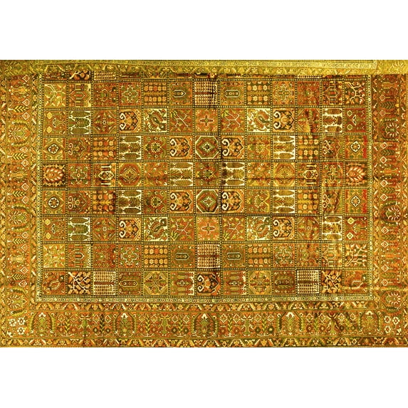 Ahgly Company Machine Washable Indoor Rectangle Persian Yellow Traditional Area Rugs, 6' x 9'