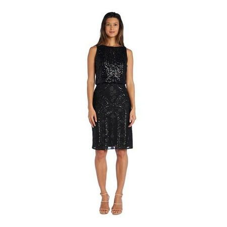 R & M Richards Knee-Length, Sequined Dress, Black, 12