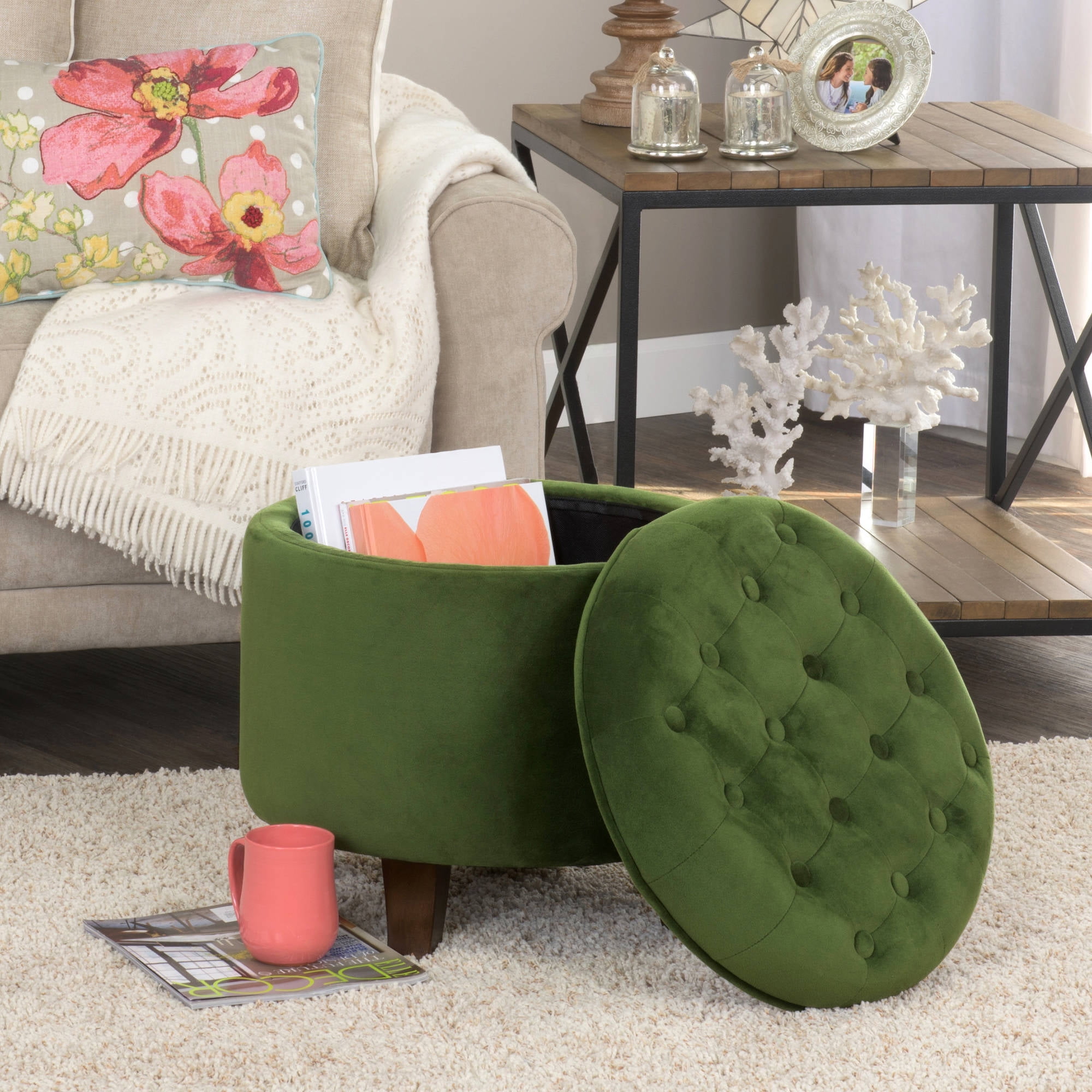 HomePop Tufted Round Ottoman with Storage, Multiple Colors