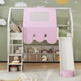 thumbnail image 3 of Harper & Bright Designs Low House Loft Bed with Slide and Storage Shelves, Wood Full Playhouse Loft Bed Frame with a Tent & Stairs, Full Storage Bed for Boys Girls, White, 3 of 15