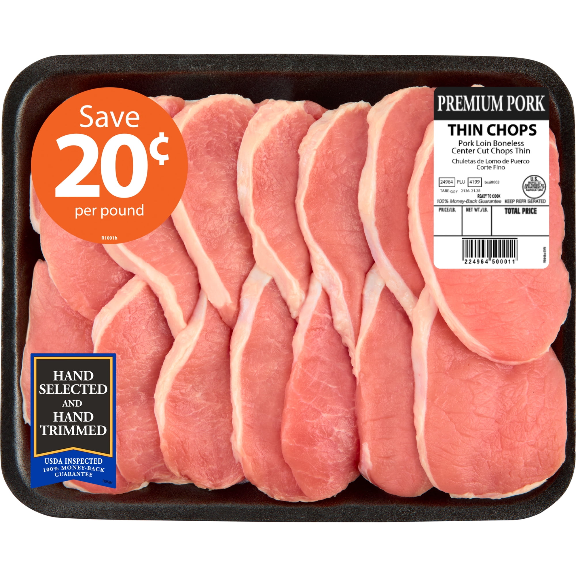 Pork Center Cut Loin Chops Thin Boneless, 14 count, 2.16 - 4.25 lb Tray