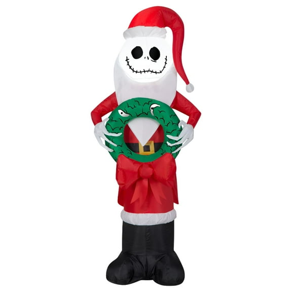 48" Red and White Jack Skellington's Wreath Inflatable Airblown Halloween Yard Decor
