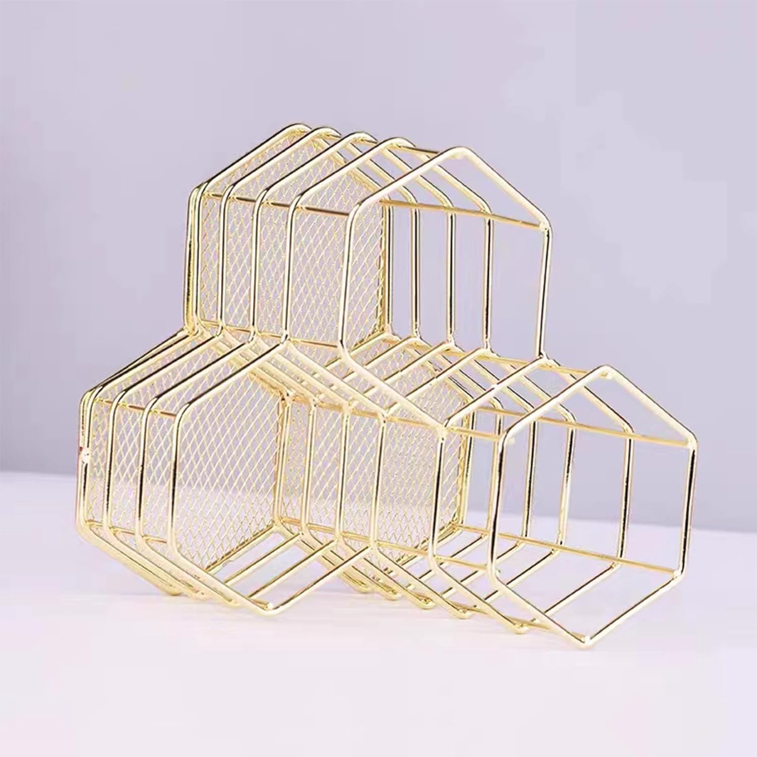 Metal Desk Organizer,Pencil Holders & Cosmetic Storage,Stylish Gold Desk Organizer for Pencils, Makeup Brushes,Gold Pen Holder with 3 Different Height Compartments - Elegant Desk Accessories