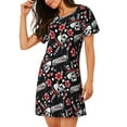 thumbnail image 2 of Honeii Vintage Skull Casino Print Women's Loose Short Sleeve Nightgown, Soft Cotton Sleepwear, Comfy Loose Fit Pajama Dress for Sleep and Lounge, 2 of 6