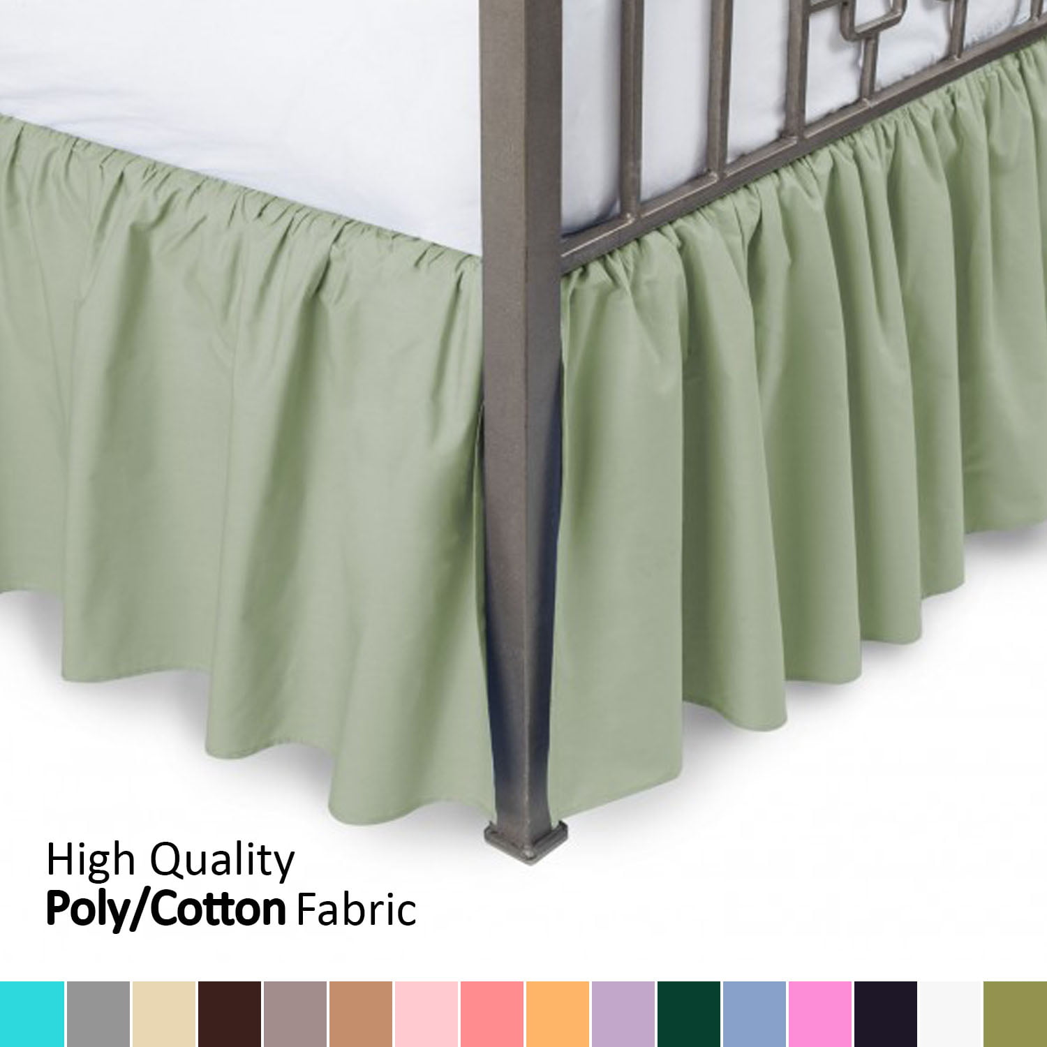 Elastic Bed Skirt 14 Drop Easy On/Easy Off Dust Ruffled Solid New Sage Green, Twin-Full 