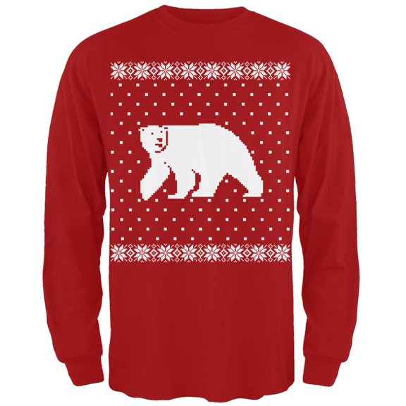 Big Polar Bear Ugly Christmas Sweater Red Long Sleeve T-Shirt
