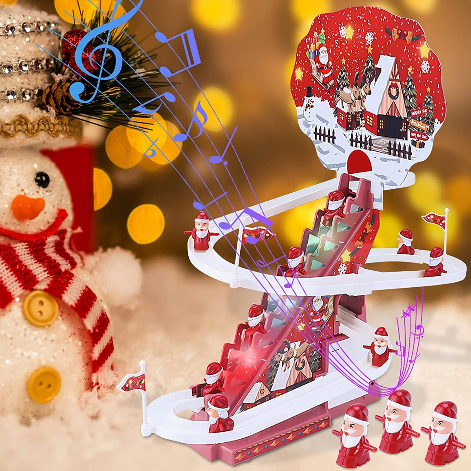 Music Lighted Electric Climbing Ladder Santa Claus Track Slide Toys Funny  Christmas Slide Music Toy Remote Control Without battery 