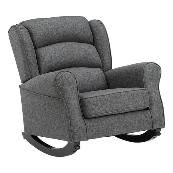 Benjara 34" Rocking Chair- Wood Frame- Channel Tufted Gray Fabric Upholstery