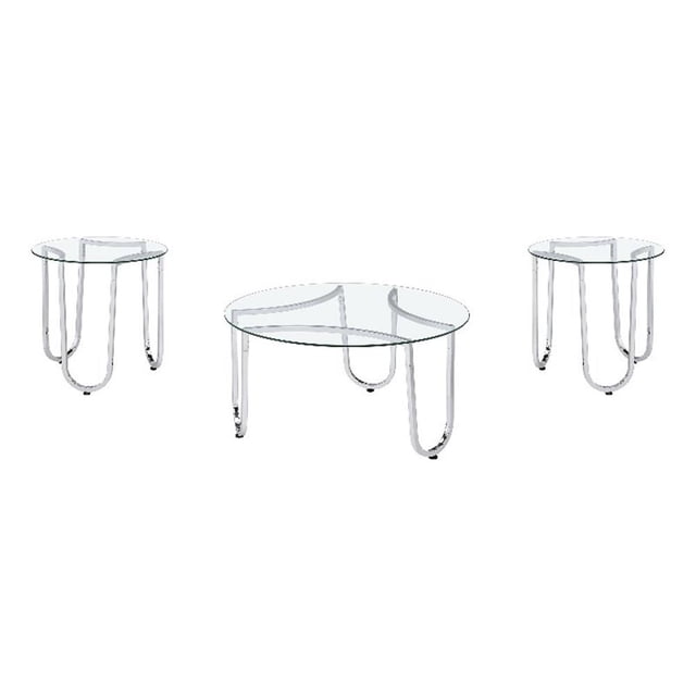 Coaster Beller 3-piece Tempered Glass Top Metal Frame Coffee Table Set in Chrome