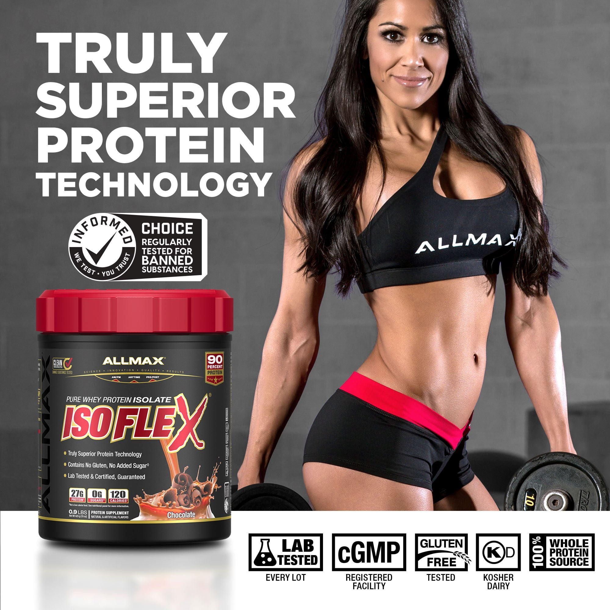 ALLMAX Nutrition ISOFLEX Whey Protein Isolate Powder, 27g Protein, Chocolate, 425g, 14 Servings