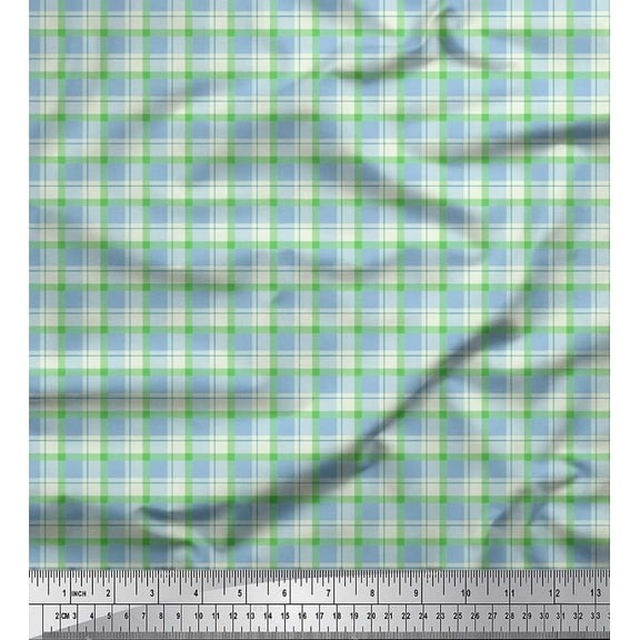 Soimoi Blue Cotton Duck Fabric Plaid Check Print Fabric by Yard 42 Inch Wide