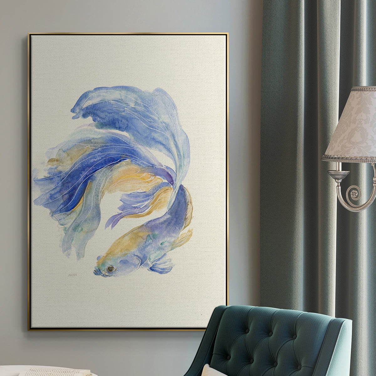 Betta II Framed Premium Gallery Wrapped Canvas - Ready to Hang - 17 x 25 - Gold Floating Frame