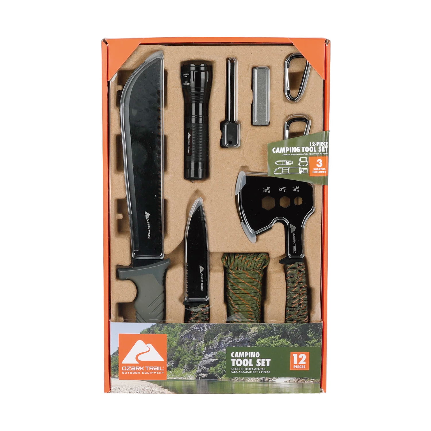 Ozark Trail Camping Tool Set, 12 Piece, Includes Flashlight