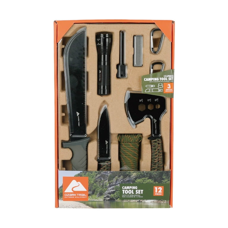 Ozark Trail 12 Pack Camping Tool Set, Flashlight, Machete, Knife