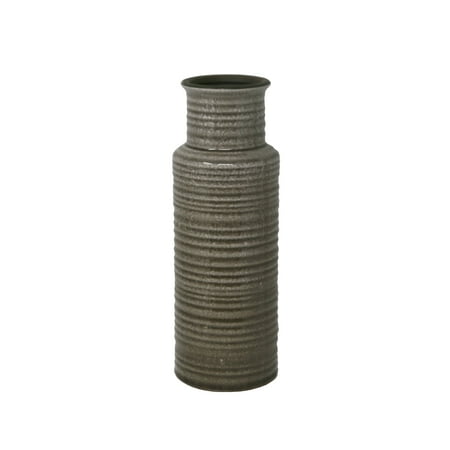 Benzara Ribbed Pattern Cylindrical Ceramic Vase with Flared Mouth Rim, Gray, (Best Smallmouth Fly Patterns)