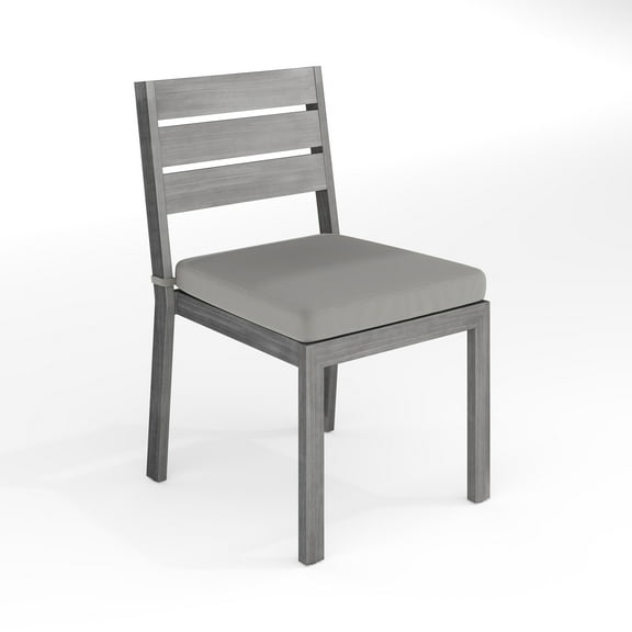 Martha Stewart Indoor-Outdoor Stackable Patio Dining Chair with Gray Brushed Woodgrain Aluminum Finish and Gray All-Weather Seat Cushion