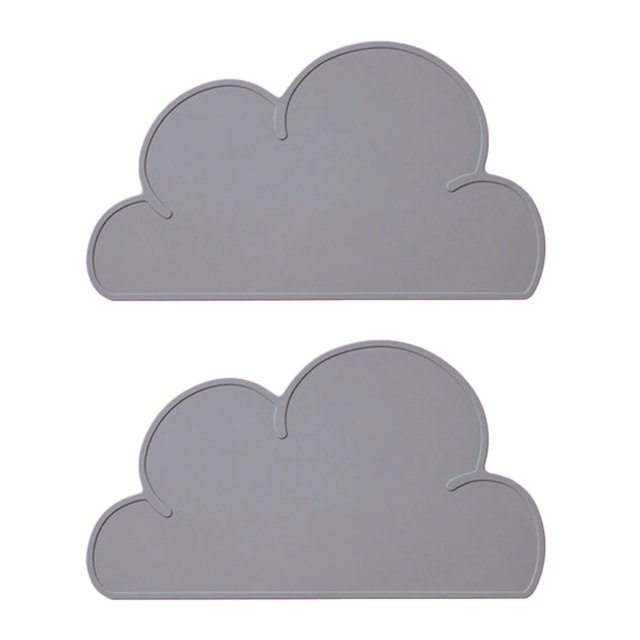 2 manteles individuales para niños, manteles individuales de silicona con forma de nube, manteles individuales antideslizantes para bebés pequeños, manteles individuales reutilizables, gris