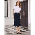 thumbnail image 3 of DARING DIVA Women Fishtail High Waist Belted Work Midi Mermaid Skirts S Dark Blue, 3 of 7