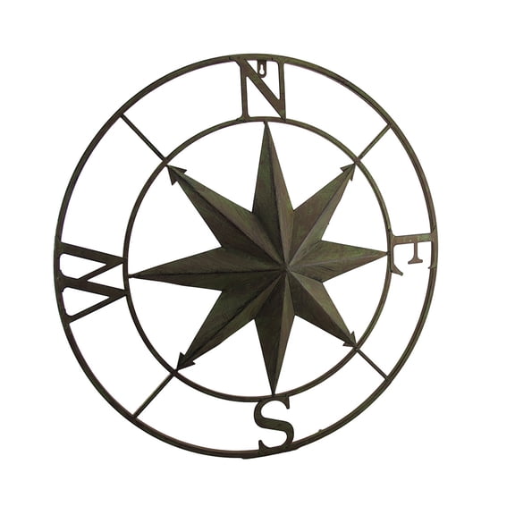 Zeckos Distressed Finish 26 inch Diameter Compass Rose Nautical Wall Hanging - Green - Size Medium