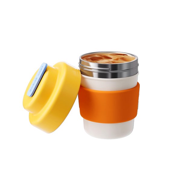 CHAKO LAB Insulated Travel Coffee Mug, Double vacuum wall,Easy to Grip,BPA free,Yellow lid,14 OZ