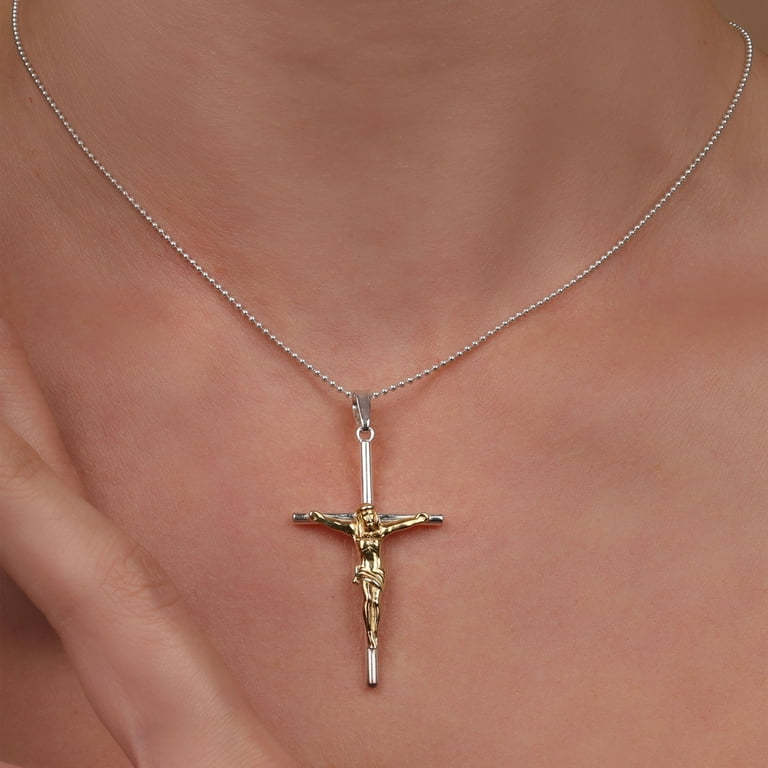 Small Gold Plated Cross Pendant – Solid 925 Sterling Silver, Jesus Crucifix Necklace