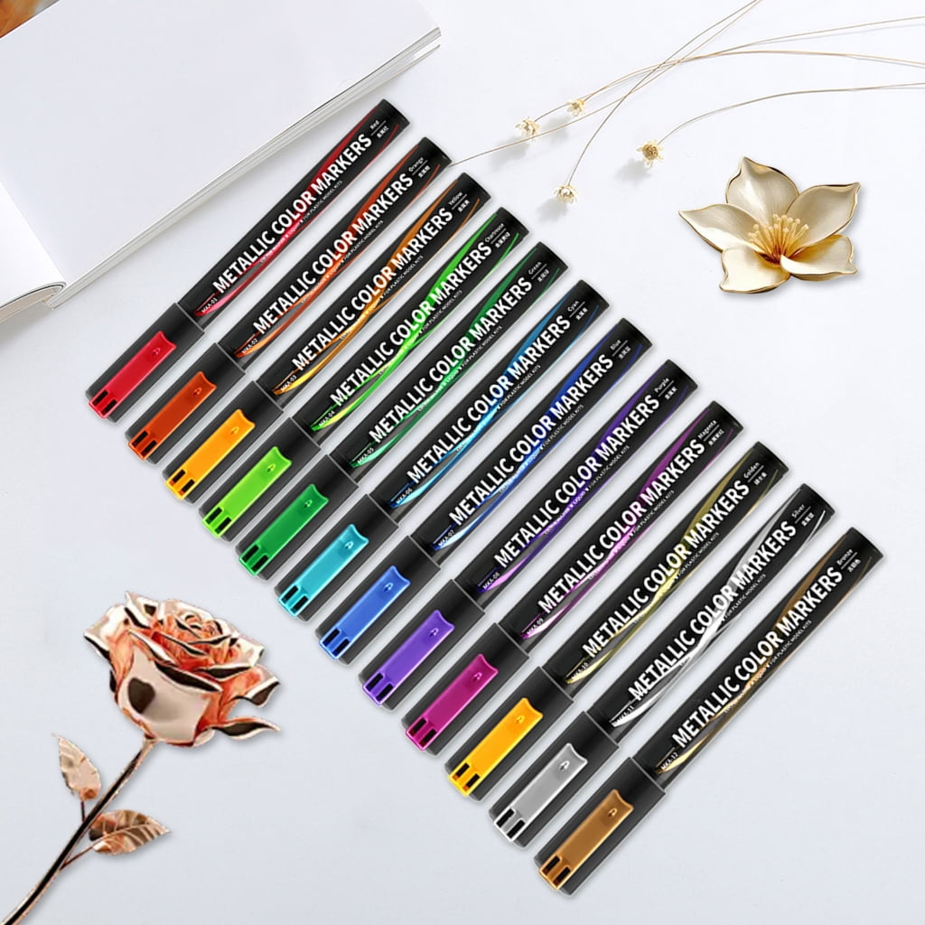 Pack of 12 Metallic Marker Brush Pen for Card Making, Metallic Marker Pen Set