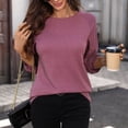 thumbnail image 6 of Setooff Waffle Knit Long Sleeve Blouses for Women, Round Neck Eyelet Raglan Shirts, Solid Loose Plus Size Casual Fall Tops for Women, 6 of 9