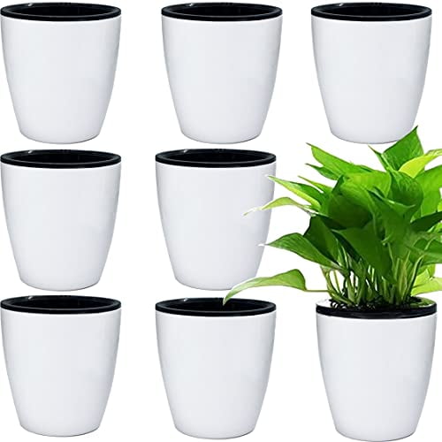 2x Self Watering Planter Plastic Flowers Pots Indoor Plants Herbs White XS+S 