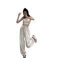 thumbnail image 1 of Fortune Women's Summer Outfits Backless Sling Short Tank Tops + High Waist Loose Pants Set, 1 of 8