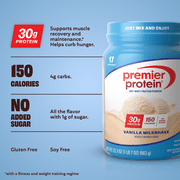 Premier Protein 100% Whey Protein Powder, Vanilla Milkshake, 30g Protein, 23.3 oz, 1.7 lb