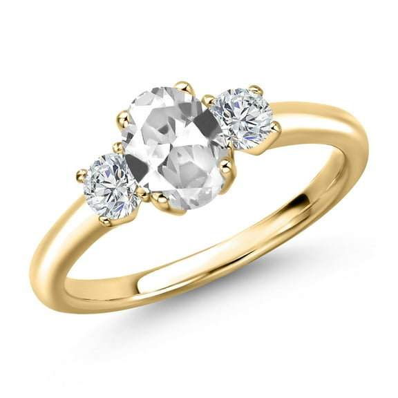 Gem Stone King 10K Yellow Gold White Created Sapphire and Lab Grown Diamond Engagement Ring for Women | 1.34 Cttw | Oval 7X5MM | Gemstone September Birthstone | Size 8
