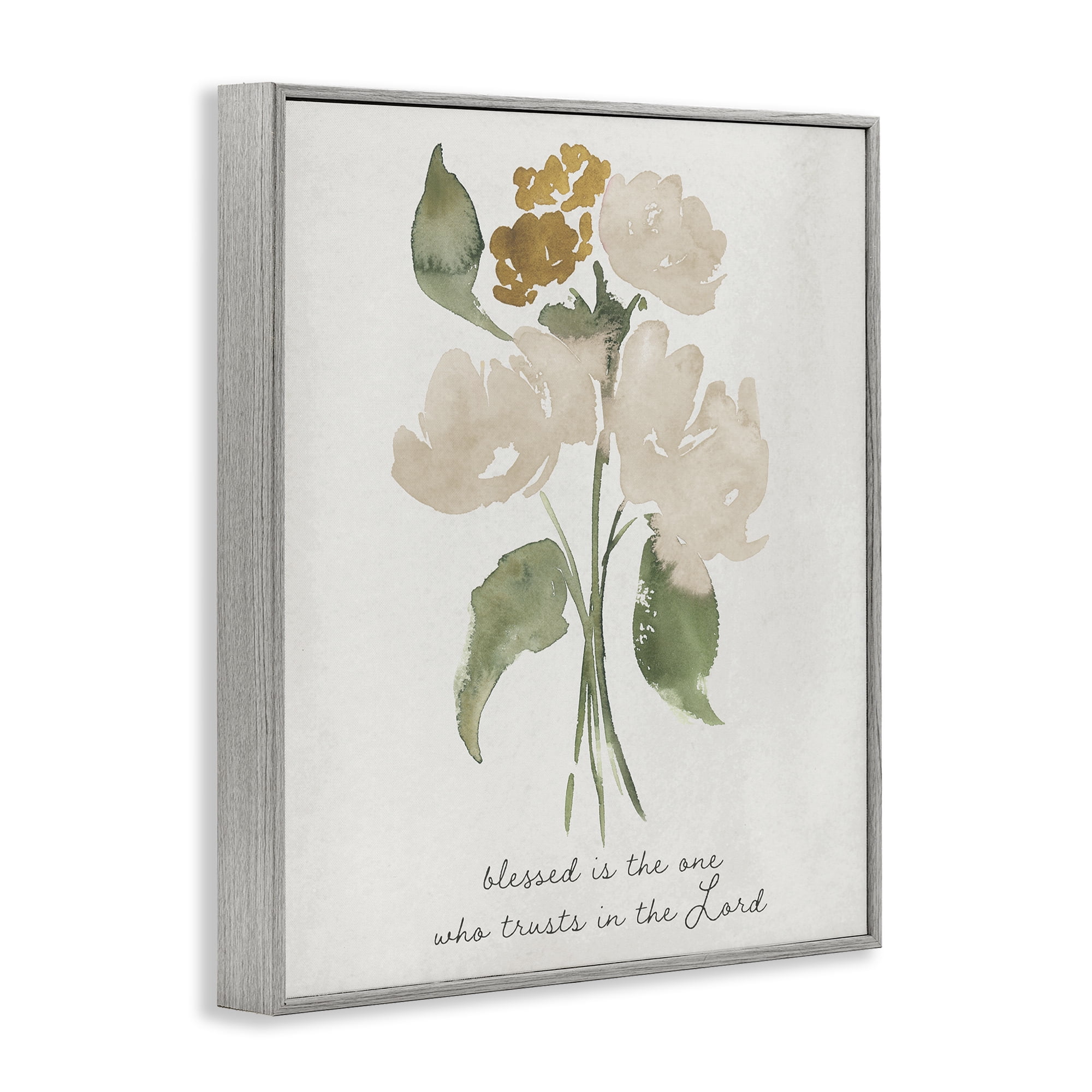 Stupell Industries Who Trusts In The Lord Flowers Gray Framed Giclee Art, design by Lucille Price