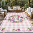 thumbnail image 2 of Spring Easter Outdoor Rug for Patio/Deck/Porch, Non-Slip Large Area Rug 4 x 6 Ft, Watercolor Floral Tulips Wreath Eggs Pink Plaid Indoor Outdoor Rugs Washable Area Rugs, Camping Rug Carpet Runner, 2 of 8