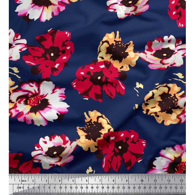 Soimoi Velvet Fabric Flower Artistic Printed Fabric 1 Yard 58 Inch Wide