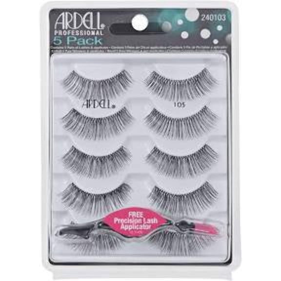 Ardell Reusable False Eyelashes 105, Lightweight Fit, Latex Free, Black, 6 Pairs
