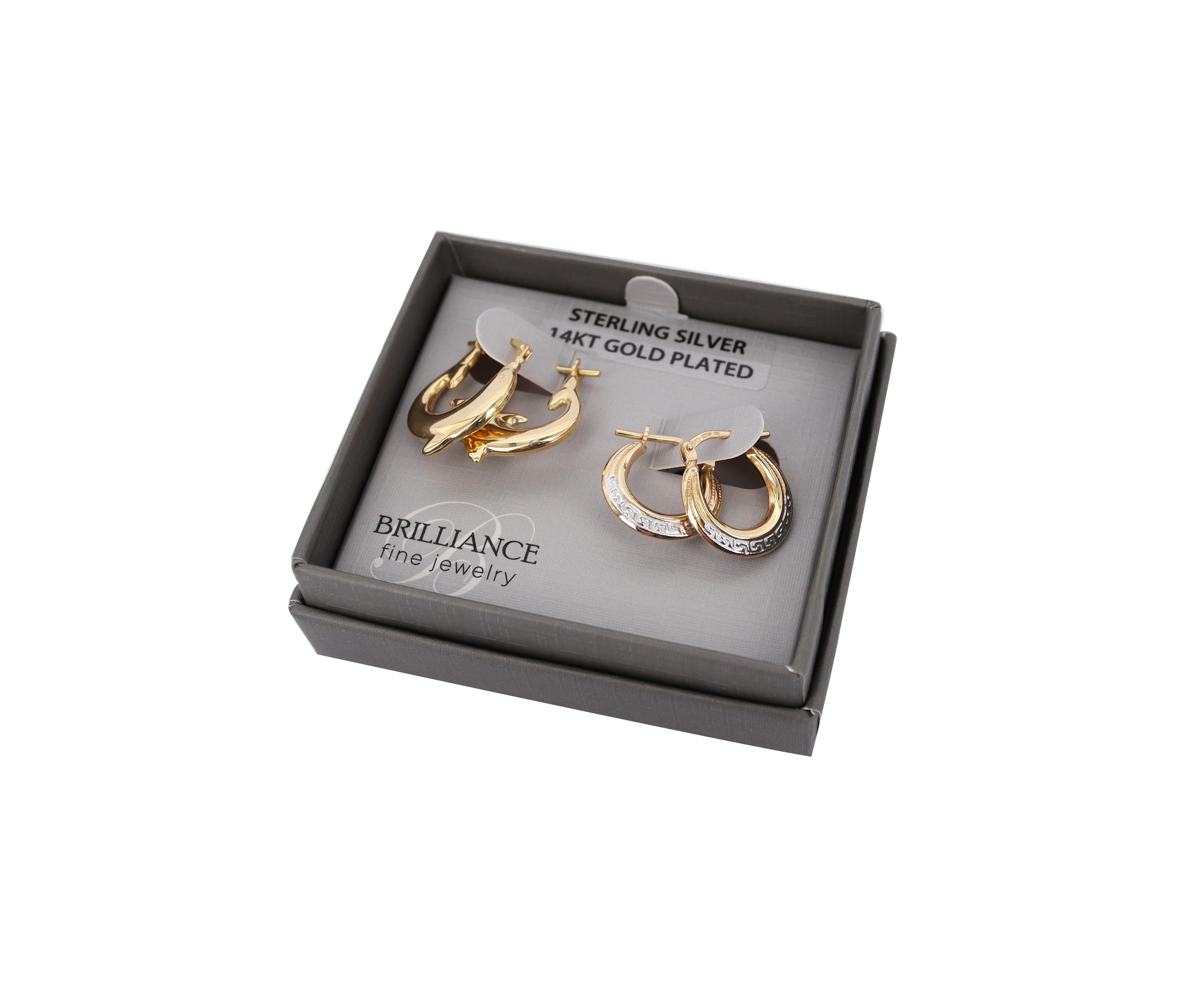 Brilliance Fine Jewelry Women's 14K Gold Plated Sterling Silver Dolphin and Greek Key Hoops Earrings