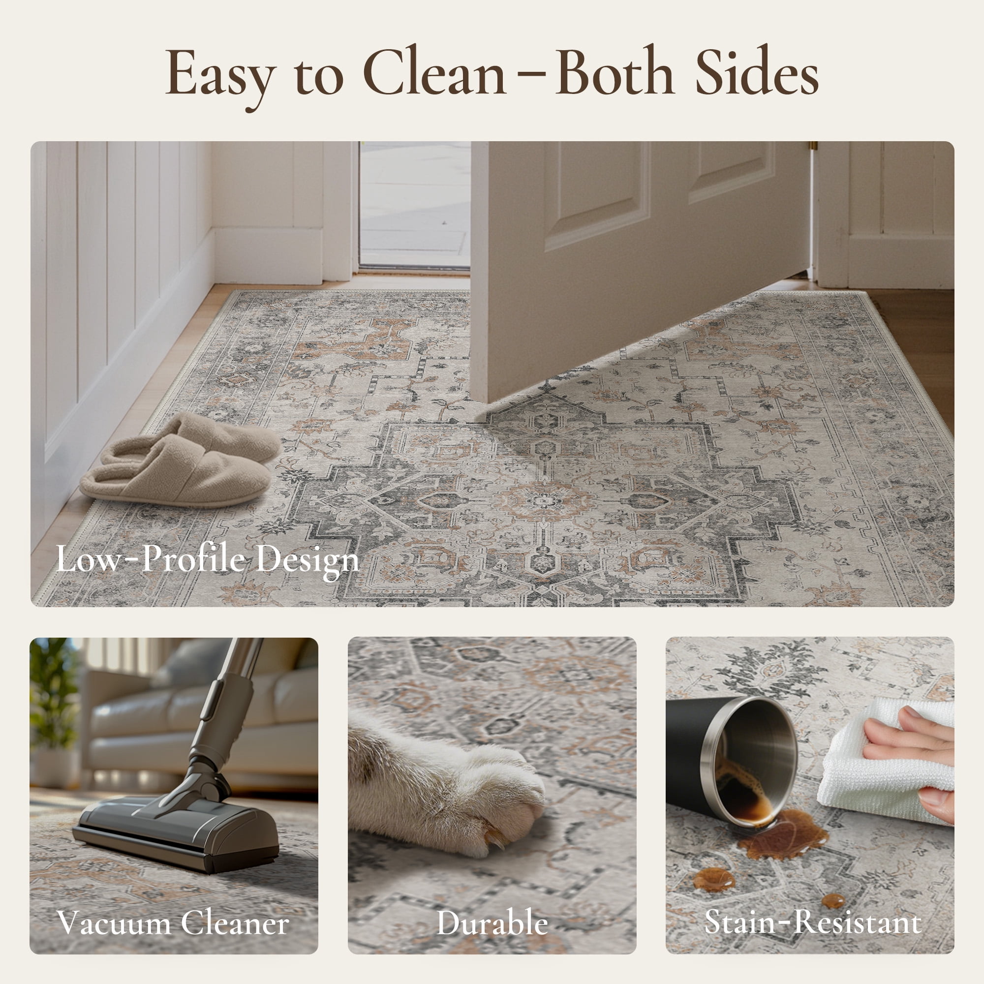 KUETH 6X9 Reversible Area Rug with Free Rug Pad, Machine Washable Rug, Dual Pattern Design Rug for Living Room, Bedroom, Entryway, Kitchen, Dining Room