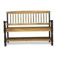 thumbnail image 2 of COSMOS Teak Finish Farmhouse Bench with Storage Shelf, Solid Acacia Wood Entryway Seating, 2 of 10
