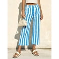 thumbnail image 5 of Womens Cropped Striped Pants Casual High Waisted Stretchy Straight Leg Denim Pants with Pockets, 5 of 6