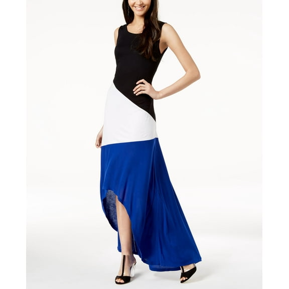 INC Womens Petite's Colorblocked High Low Maxi Dress Bright Blue PS
