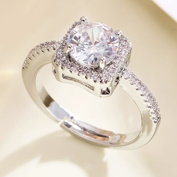 Square Sugar Diamond Wedding Ring Adjustable Ring Women
