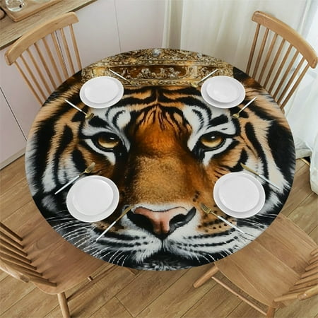 

Patifu Tiger Crown Airbrush Round Tablecloth - Stain-Resistant Washable Ideal for Indoor and Outdoor Use Waterproof Fabric Home Kitchen Outdoor Decoration 38 -42