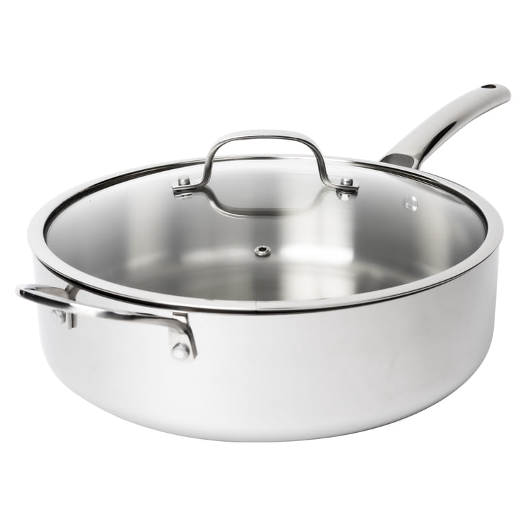 CoreClad 6-Quart Tri-Ply Stainless Steel Saute Pan with Glass Lid