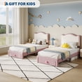 thumbnail image 3 of Chic Princess Design - Twin Upholstered Bed Frame with Headboard & Storage Drawer - SolidColor Wood Slats, Easy Assembly, No Box Spring Needed - Ideal for Kids & Girls Bedrooms - Pink, 3 of 7