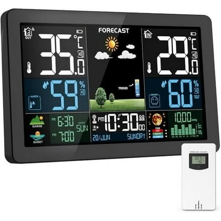 Weather Station Indoor Outdoor, with Remote Sensor, Weather Station, Color Display Digital Weather Forecast, Humidity, Atomic Clock, Air for