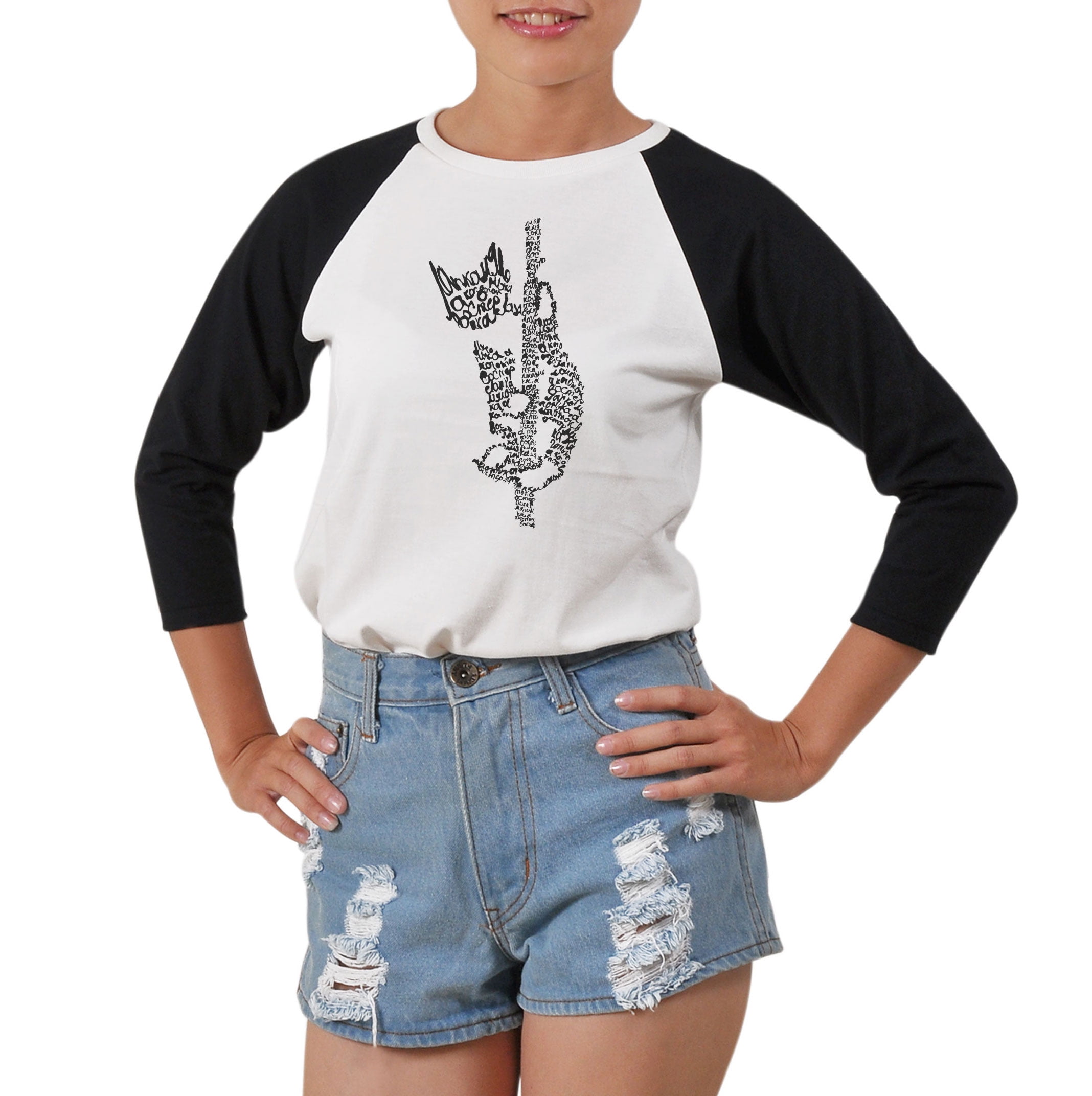 Reindeertypography Art Printed 100% Cotton Elbow Sleeves Raglan T